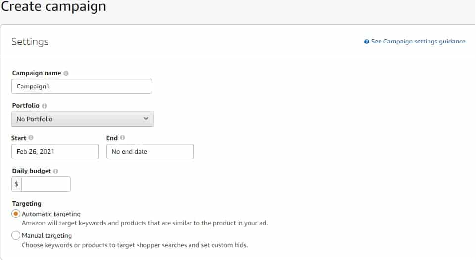 Amazon PPC Campaign Settings