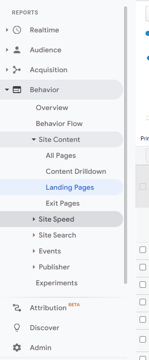 Google Analytics Section to Select Landing Pages