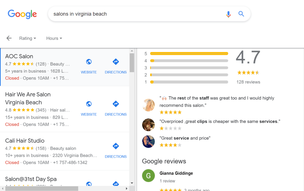 Google Reviews Salon Marketing