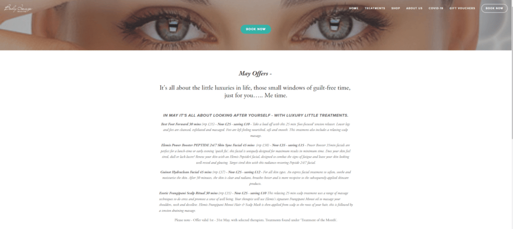 Salon website example design