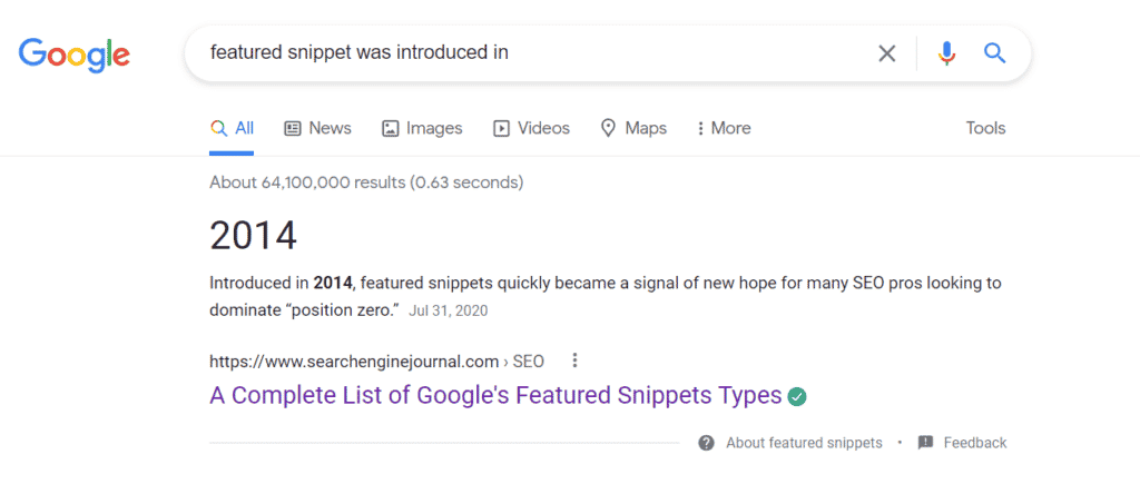 Example of zero click search