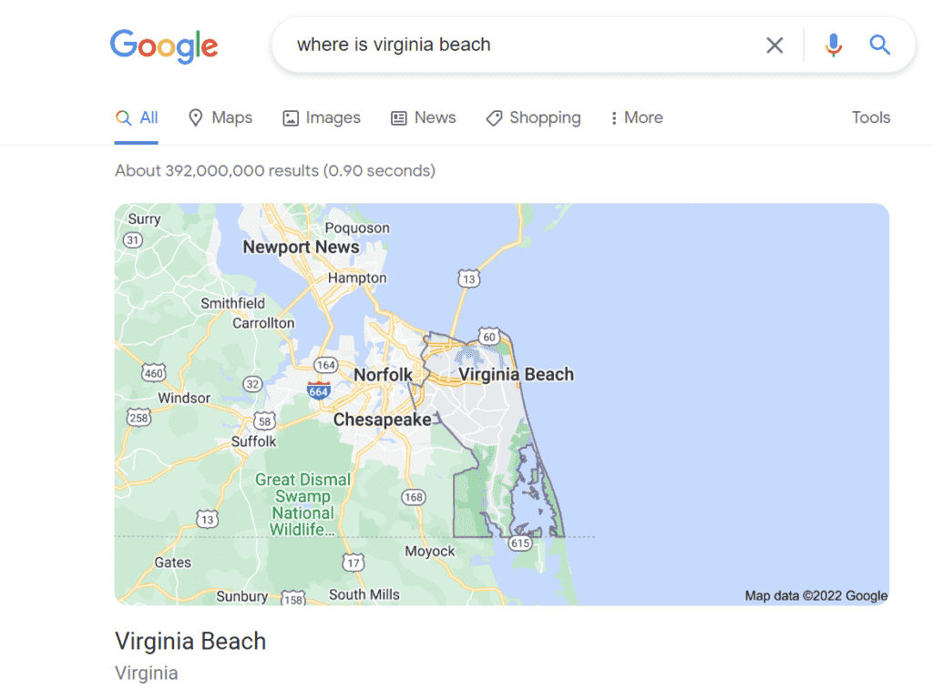 Map for a location search