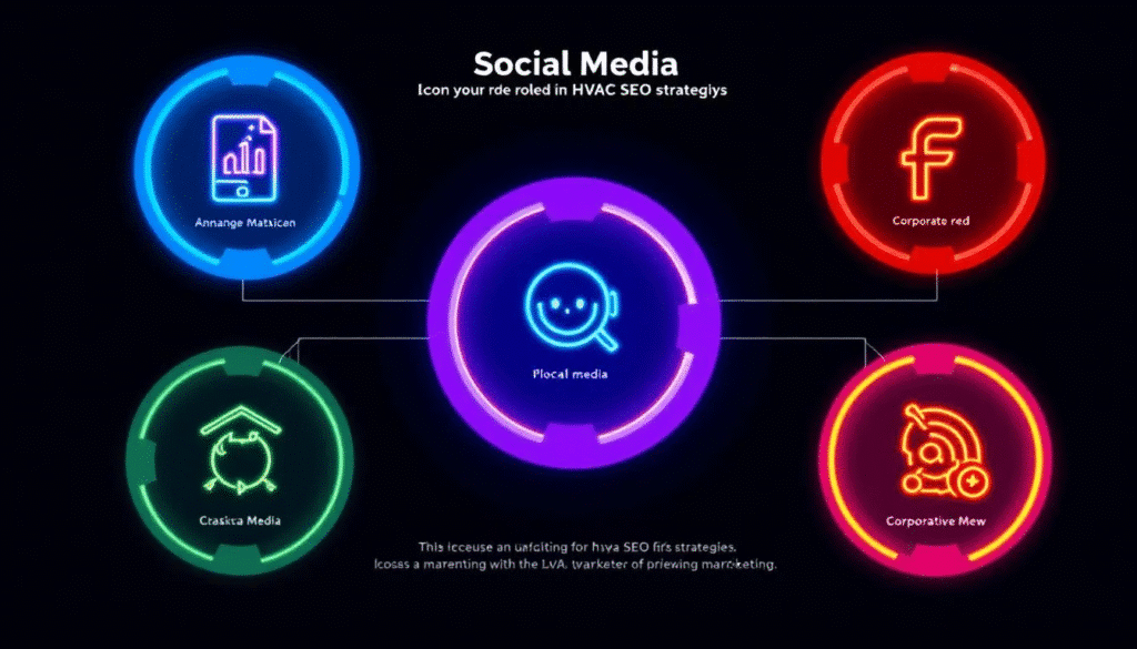 Social media icons representing their role in HVAC SEO strategies.